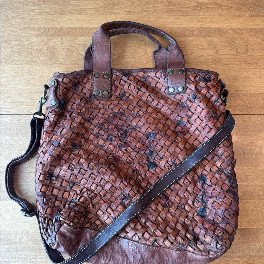 SUNDANCE Hazelnut Brown Large Woven Leather Tote Crossbody Bag